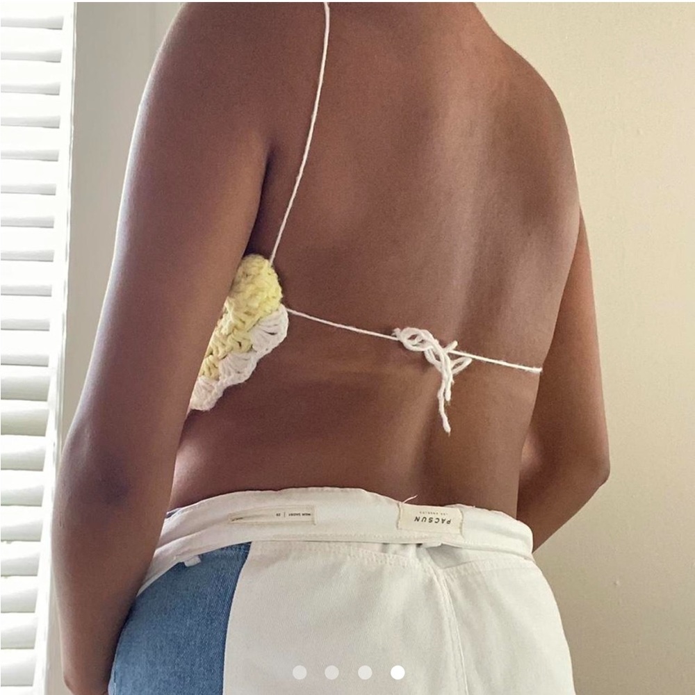 🌸 Yellow & White Reworked Crochet Top - Picture 3 of 4